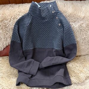 🆕 Quilted Mock Neck Pullover with Button Detail - Slate Gray 🆕